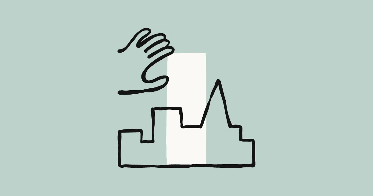 Hand-drawn illustration of a rising shape and hand on a pale green background from the Claude Startups announcement